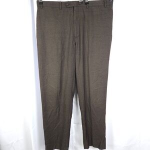 Ralph Lauren Mens 38x32 Brown Flat Front Polyester Rayon Dress Pants Trousers